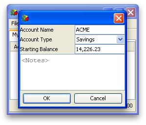 Options which you can use when creating a new account