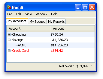 Finished setting up three accounts: Savings, Chequing, and Credit Card