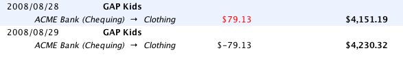 A screenshot showing both the original and the refund, in transaction list view